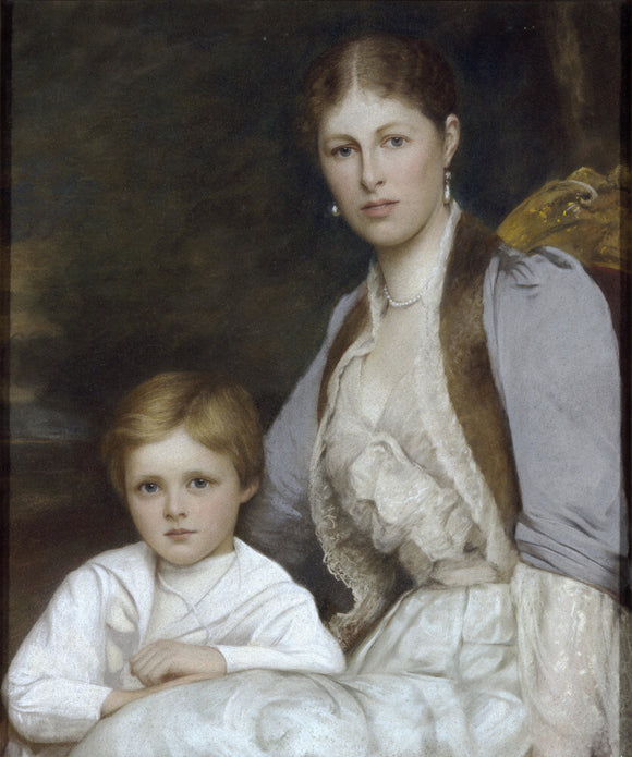 PORTRAIT OF THE 3RD EARL OF MORLEY'S WIFE AND SON by Ellis Roberts in the North Stairs at Saltram