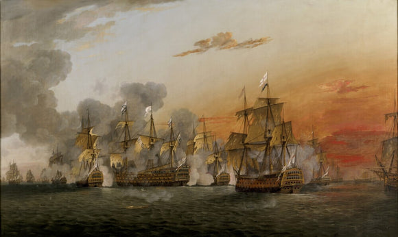 A painting of the BATTLE OF THE SAINTS, 6.30PM by Thomas Luny (1759-1837)