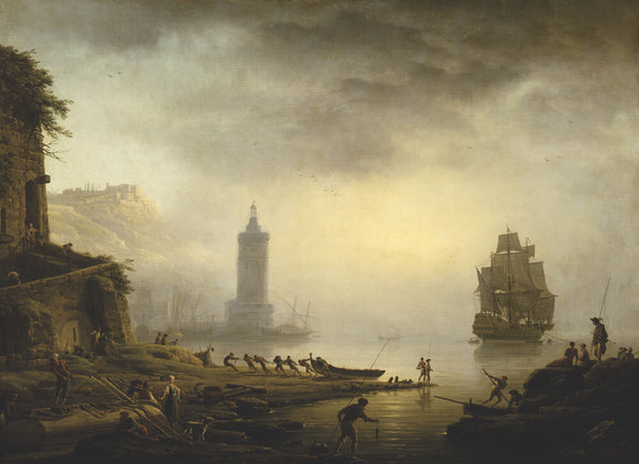 FOUR TIMES OF DAY, MORNING: A PORT IN MIST - FISHERMEN HAULING THEIR BOAT by Joseph Vernet (1714-1789) at Uppark