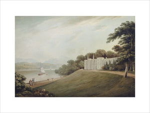 THE EAST FRONT OF PLAS NEWYDD, c.1800, by John "Warwick" Smith, (1794-1831) painting on the Middle Landing at Plas Newydd, Anglesey.