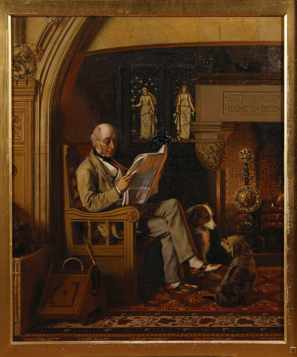 1st LORD ARMSTRONG OF CRAGSIDE seated in the inglenook of the Dining Room