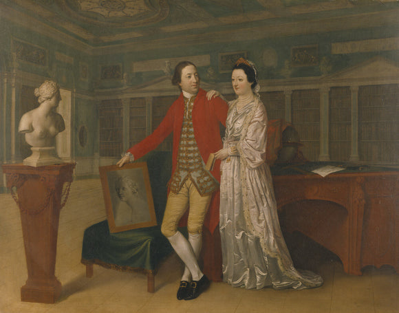 SIR ROWLAND AND LADY WINN IN THE LIBRARY now attributed to Hugh Douglas Hamilton, 1770, in the Library at Nostell Priory. Owned by the National Trust.