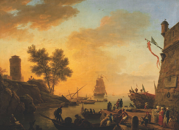 FOUR TIMES OF DAY, EVENING: HARBOUR SCENE WITH BOATS BEING UNLOADED AND SPECTATORS by Joseph Vernet (1714-1789) at Uppark