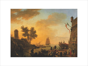 FOUR TIMES OF DAY, EVENING: HARBOUR SCENE WITH BOATS BEING UNLOADED AND SPECTATORS by Joseph Vernet (1714-1789) at Uppark