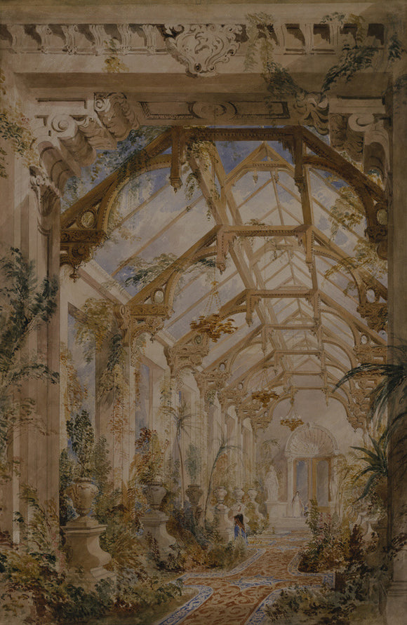 Interior Perspective of Orangery wing looking towards Book Room by H E Kendall, 1840s