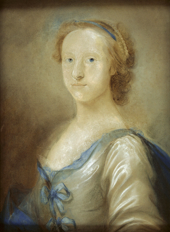 YOUNG GIRL IN A BLUE TRIMMED DRESS, English School