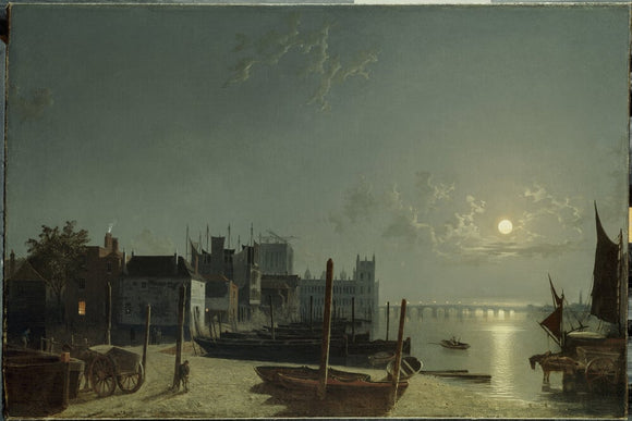 WESTMINSTER FROM HORSEFERRY BY MOONLIGHT, by Abraham Pether (1756-1812), at Dorneywood