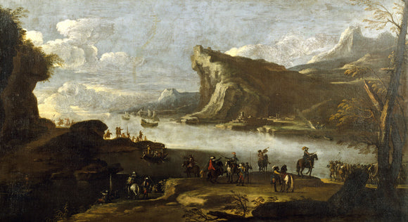 River Scene, Troops Embarking by Dirk Maes, hung in the North Gallery at Petworth House