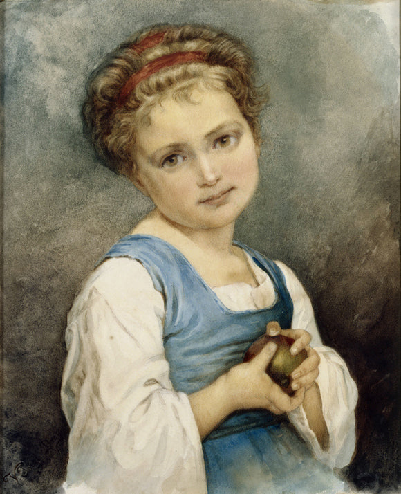 A LITTLE GIRL HOLDING AN APPLE
