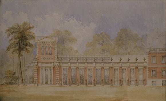 South elevation of the Orangery wing at Wimpole Hall Watercolour Drawing by the Victorian architect H E Kendall