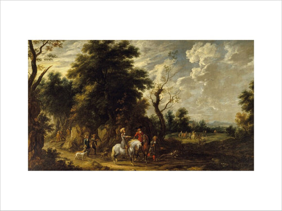 LANDSCAPE WITH HUNTING PARTY by Jacques d'Artois (1613-1686) Hanging in the Square Dining Room at Petworth