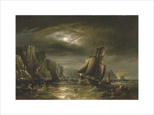 MOONLIGHT COASTAL SCENE dated 1840 by John Wilson Carmichael (1800-1866)