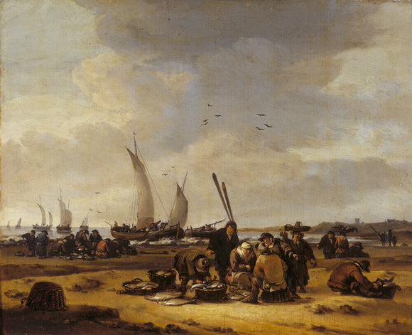 FISHERMEN ON A BEACH by Egbert van de Poel (1621-1664) from the Cabinet at Felbrigg Hall