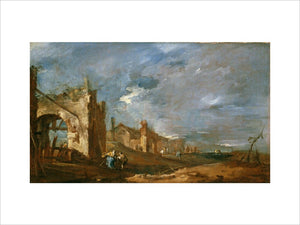 LANDSCAPE WITH RUINS AND FIGURES attributed to Francesco Guardi, 1712-1793, from Mount Stewart