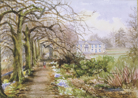 THE ARGORY FROM LIME WALK 1917, a watercolour by Ada Marian Nichols, in Lady Bond's bedroom at The Argory