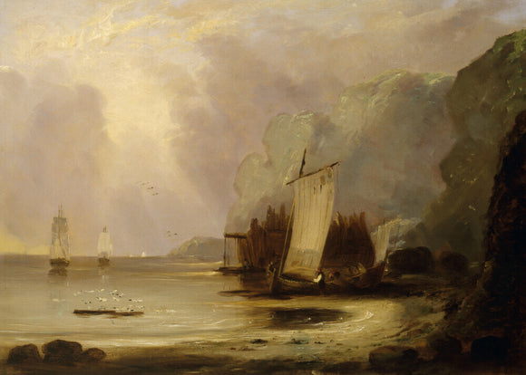 ROCKY COAST WITH FISHING BOATS by the C19th. English School