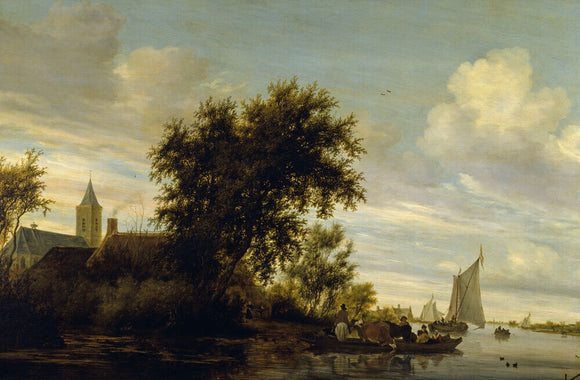 A RIVER SCENE WITH FERRYBOAT by Salomon van Ruysdael (1600/3-1670) from the Corridor at Polesden Lacey
