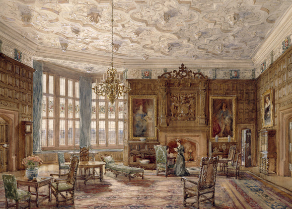VIEW OF THE OAK DRAWING ROOM, by Brewer in the Oak Drawing Room at Powis Castle