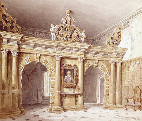THE SCREEN IN THE GREAT HALL AT MONTACUTE by C J Richardson 1834