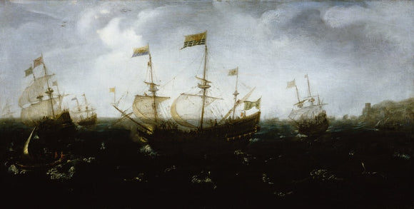 SHIPPING IN A ROUGH SEA, most probably by Julius rather than his father Jan Porcellis (1587-1632)
