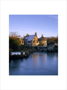Scotney Castle viewed from across the moat in winter