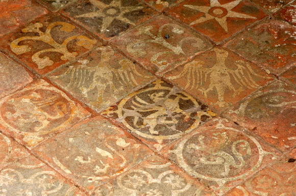 Medieval floor tiles from the priory of Austin Canons at Mottisfont Abbey