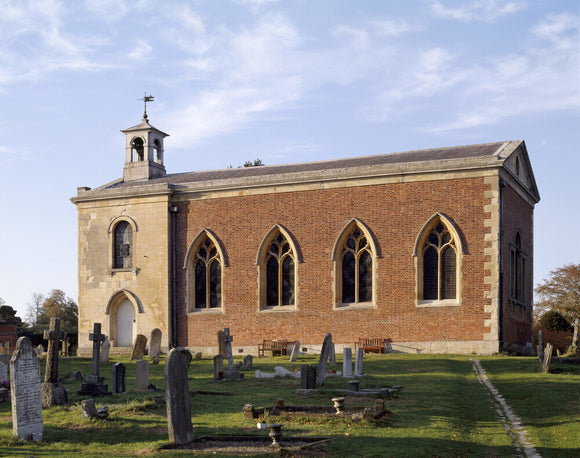 The stark exterior of the Church at Wimpole Hall seen from the south