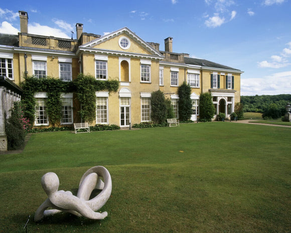 Rear of the house with modern sculpture on lawn