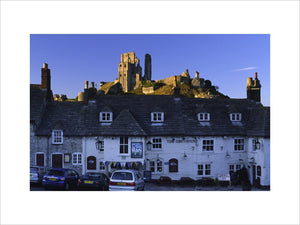 The thousand-year-old Corfe Castle at Wareham, Dorset, UK