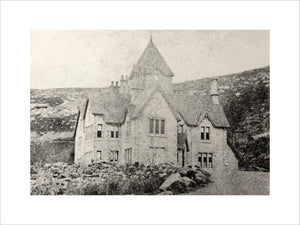 A historical B/W print of The Lodge 'Cragside', dated 1864-6, before Norman Shaw's additions