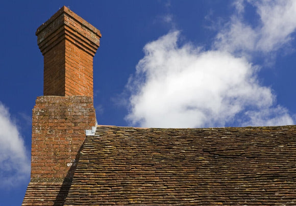 Detail of the roof and chimney at Lower Brockhampton House