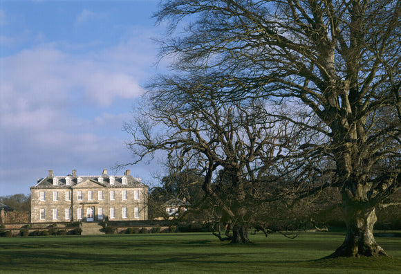 Exterior view of Antony House across lawn and mature trees