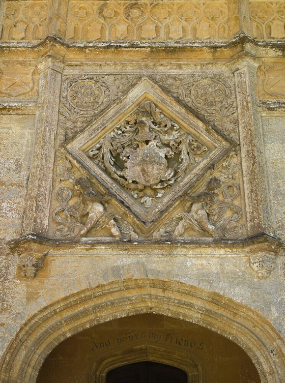 The Clifton Maybank frontispiece of c.1546-64, added to the west front at Montacute House, Somerset in the 1780s. The house was built by Sir Edward Phelips in the last years of the sixteenth century