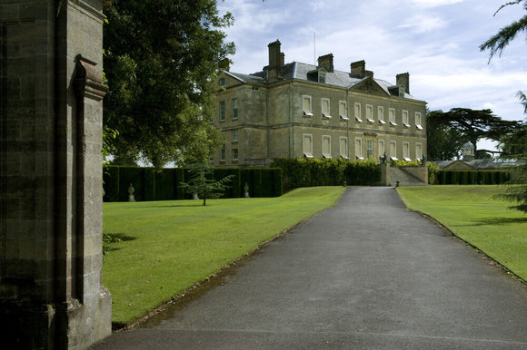 The drive and eighteenth century neo-classical mansion at Buscot Park, Oxfordshire