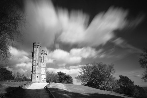 Black & white image of Leith Hill Tower, Surrey