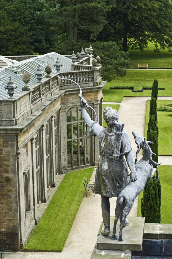 Statue of Diana overlooking the Orangery at Lyme Park, Cheshire
