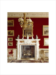 View of the fireplace in the Velvet Drawing Room at Saltram