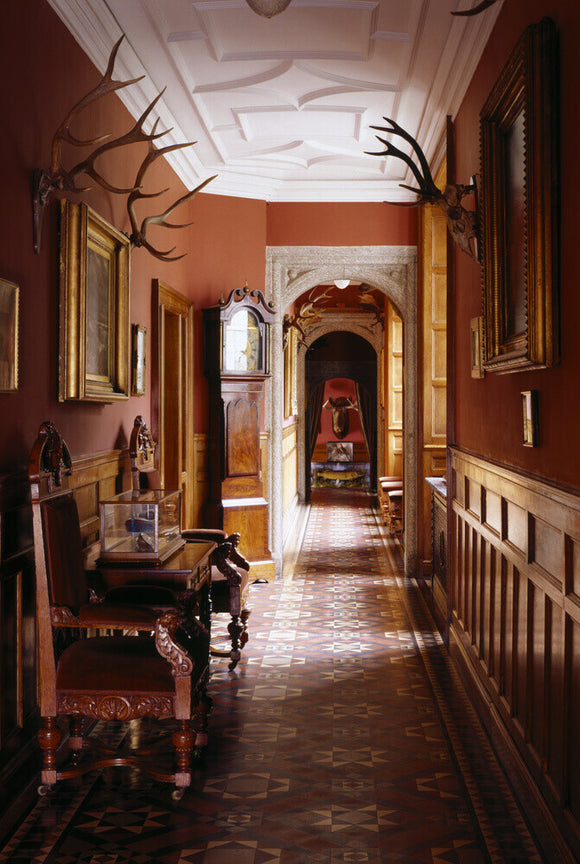 A view of the corridor, showing the tessellated Victorian floor, Lanhydrock