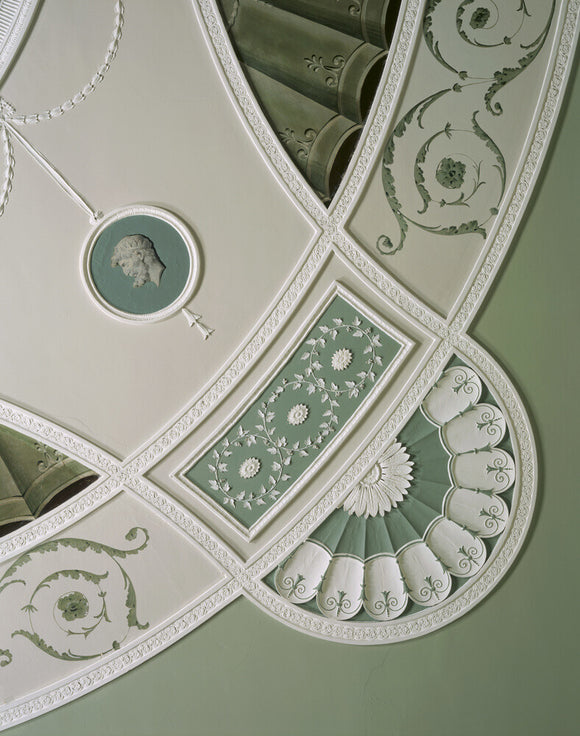 Detail of the plasterwork ceiling in The Boudoir at Belton House, designed by James Wyatt in 1776-1777