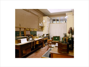 The Butler's Pantry at Cragside, Northumberland including the work benches and butler's equipment