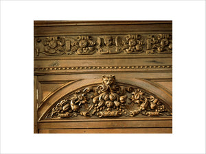 Barrington Court - Detail of carved wooden frieze above the door in the Corridor at Barrington Court