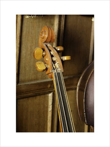 Head of a double bass, 1809-1892, part of the musical instrument collection at Snowshill Manor, Gloucestershire