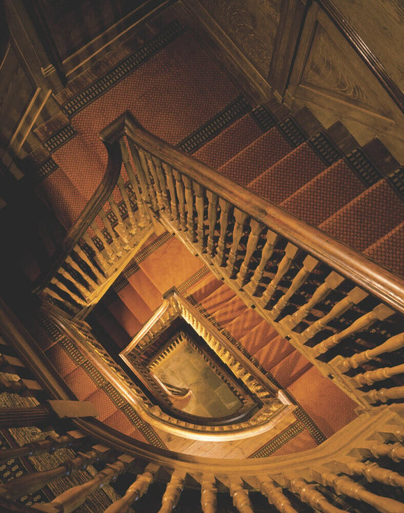 The beautiful Georgian staircase at Buckland Abbey, seen from directly above.