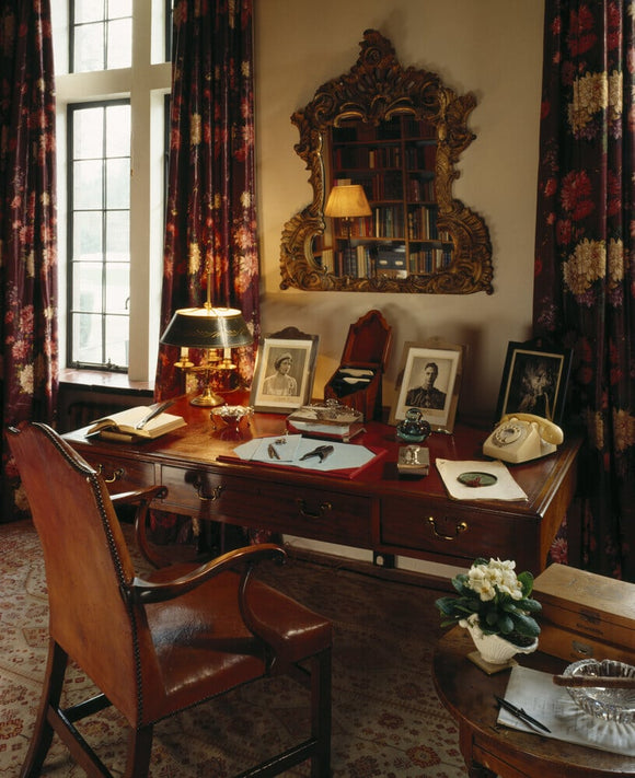 View of Churchill's desk in the Library at Chartwell