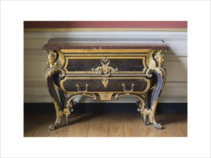 Boulle commode dated 1710 in the Carved Room at Petworth House, West Sussex