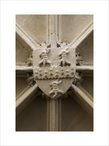 Coat of arms on the ceiling of the Hall Annex at Great Chalfield Manor, Wiltshire