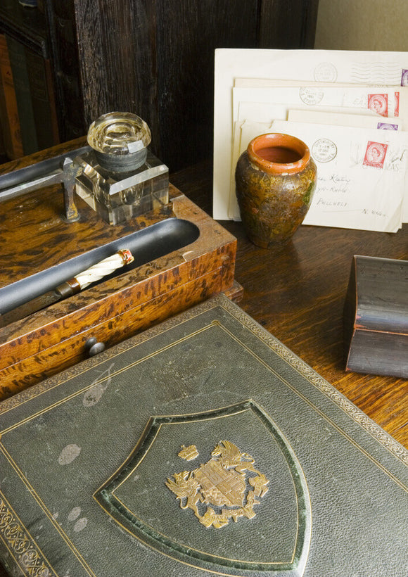 Details of the writing desk in the Library at Plas yn Rhiw, Pwllheli, Gwynedd