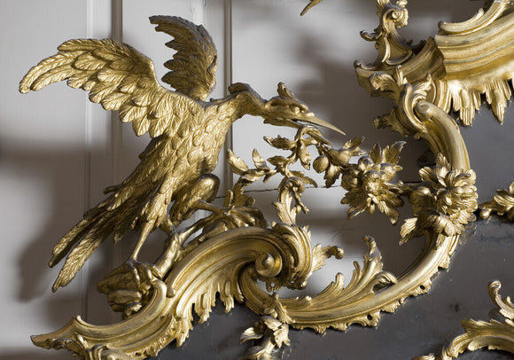 Detail of the bird decoration on the giltwood pier glass and table (1755-1760)