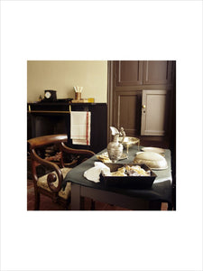 Close up of the table and chair in the Butler's Pantry at Llanerchaeron