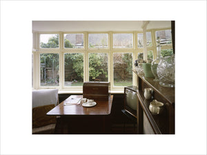 The Morning Room at Mendips, looking towards the windows, showing the sewing machine and 1960s television set